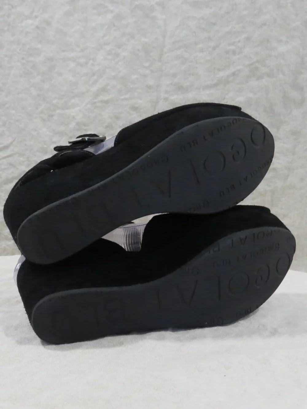 Chocolat Blu Wagga Suede Leather Platform Wedge SIZE 7 Black